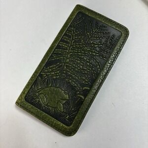 Oberon Design Frog Toad Checkbook Cover Green Leather RARE Nature